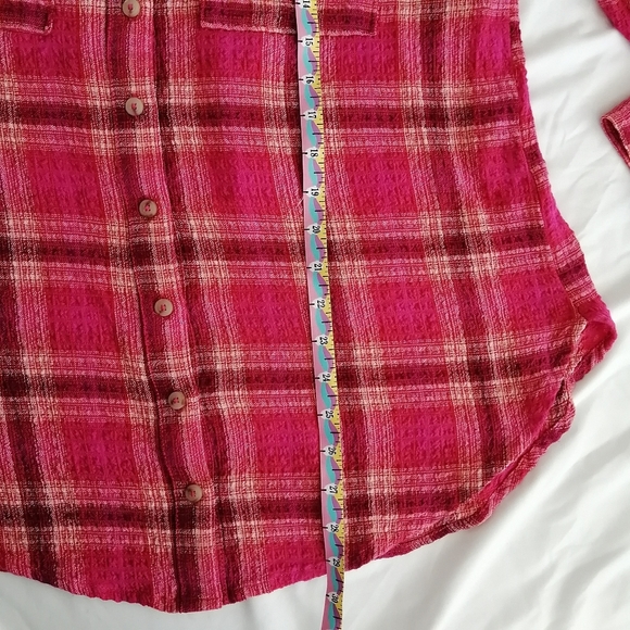Anthropologie Pilcro Hadley Relaxed Pink Plaid Button Up Small - Picture 15 of 16